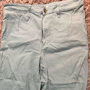 Madewell wideleg light blue with rainbow colorful flecks throughout the material